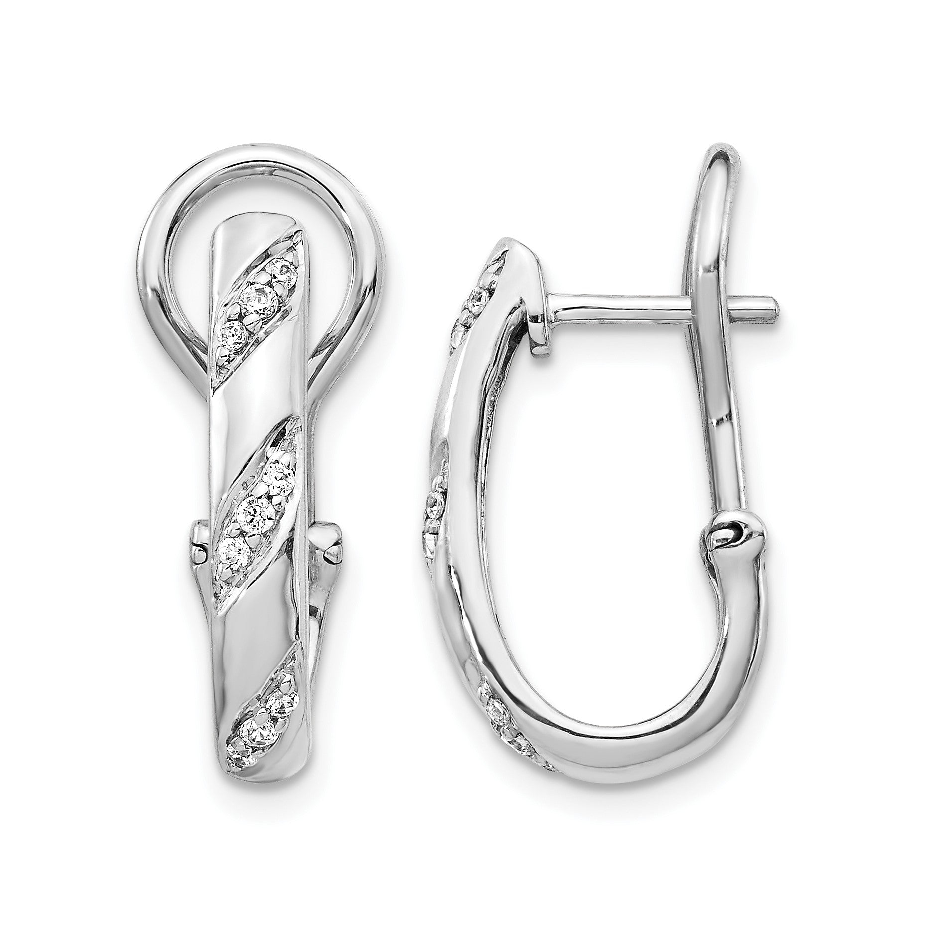 14k White Gold 1/8 carat Diamond Omega Back Hoop Earrings