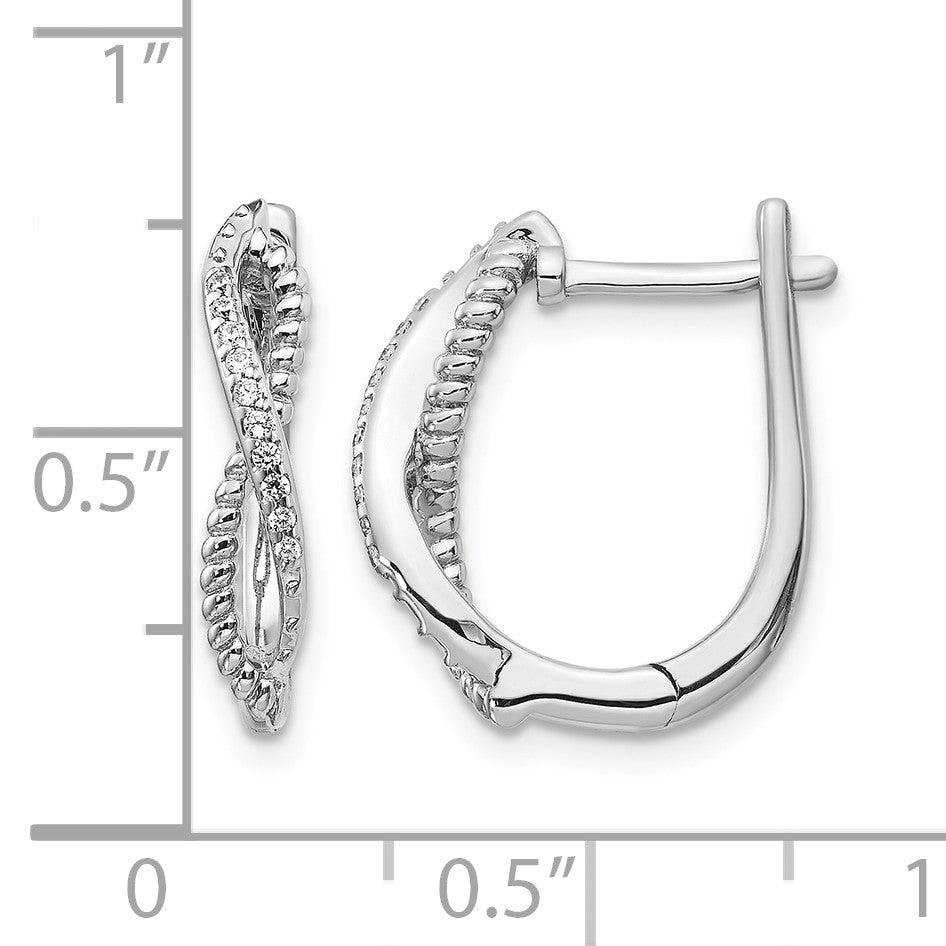 14k White Gold Diamond and Twisted Rope Hinged Post Earrings
