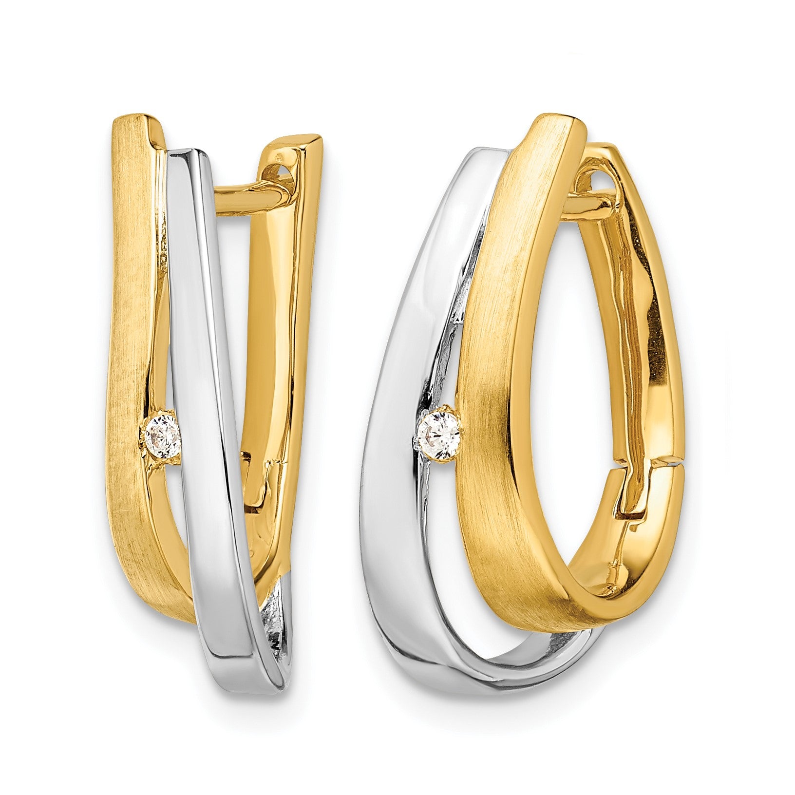 14k and White Rhodium Diamond Hinged Oval Hoop Earrings