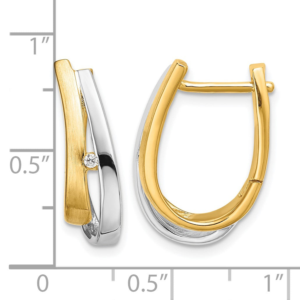 14k and White Rhodium Diamond Hinged Oval Hoop Earrings