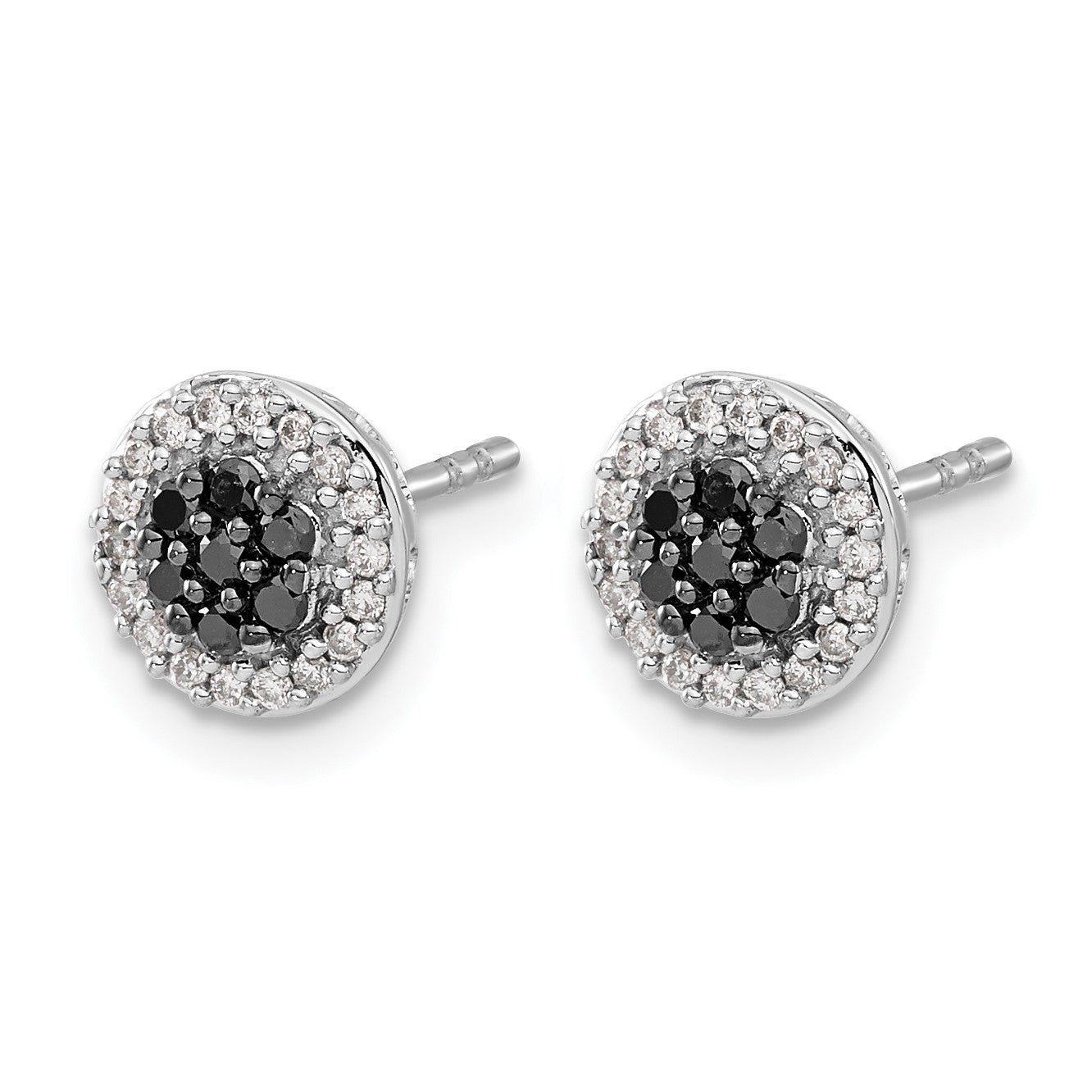 14k White Gold 1/3 carat Black/White Diamond Cluster Post Earrings