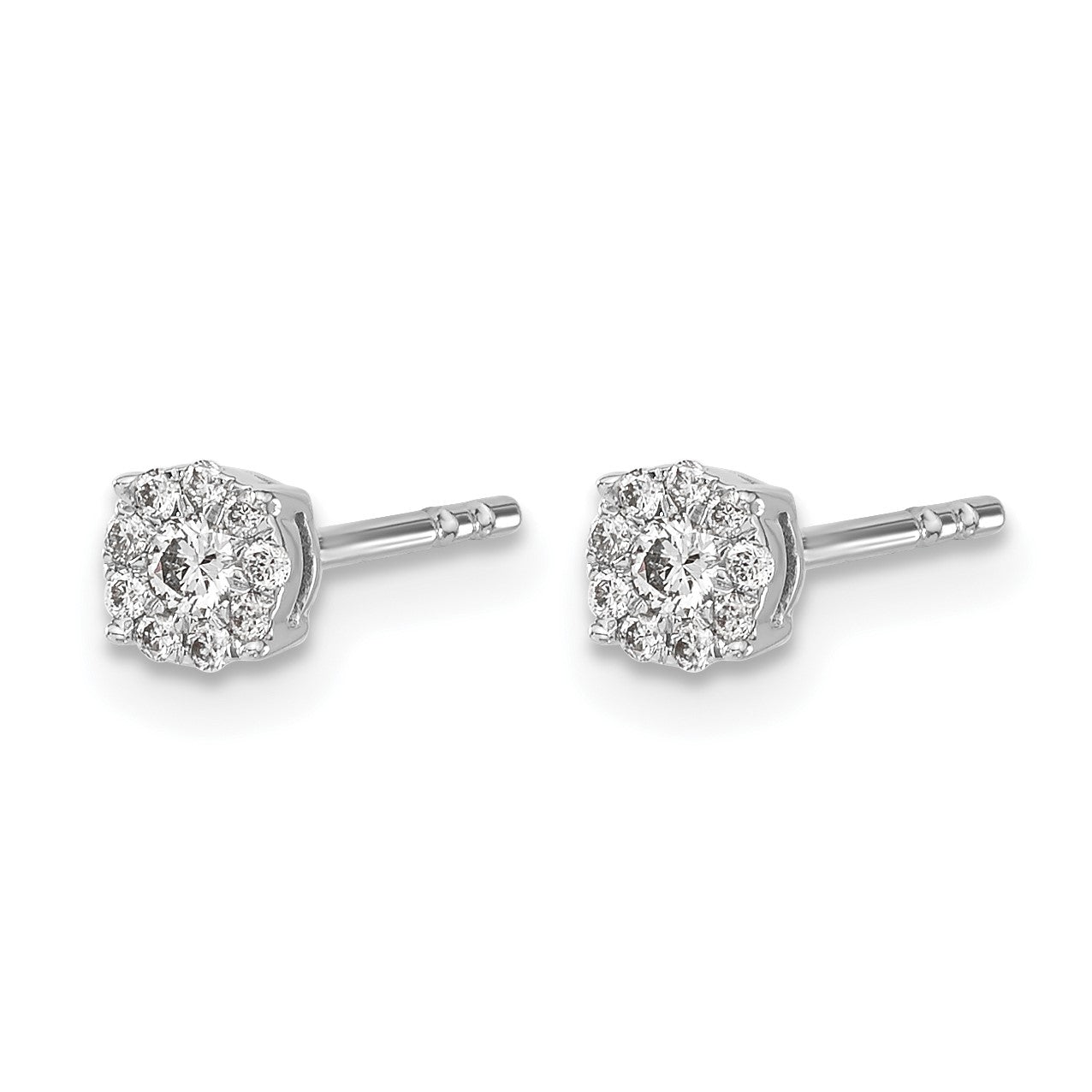 14k White Gold 1/6 carat Diamond Halo Cluster Post Earrings