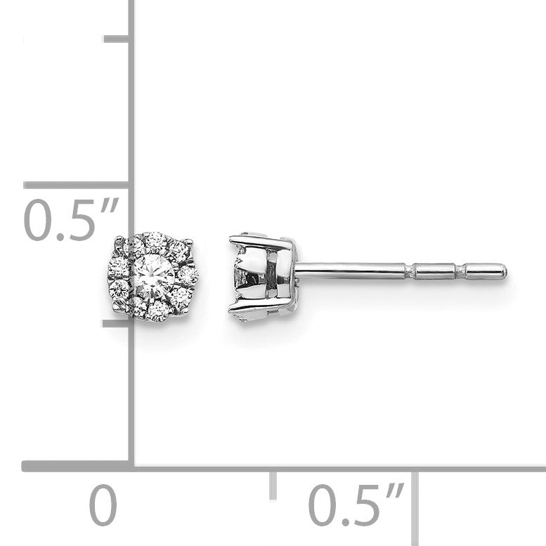 14k White Gold 1/6 carat Diamond Halo Cluster Post Earrings