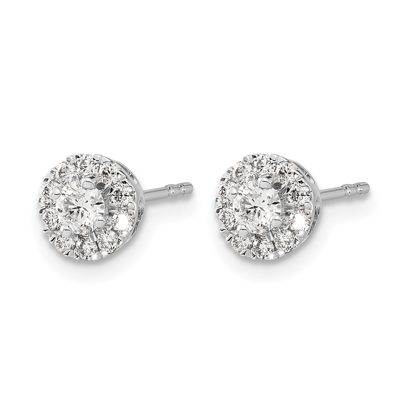 14k White Gold 1/2 carat Diamond Halo Cluster Post Earrings