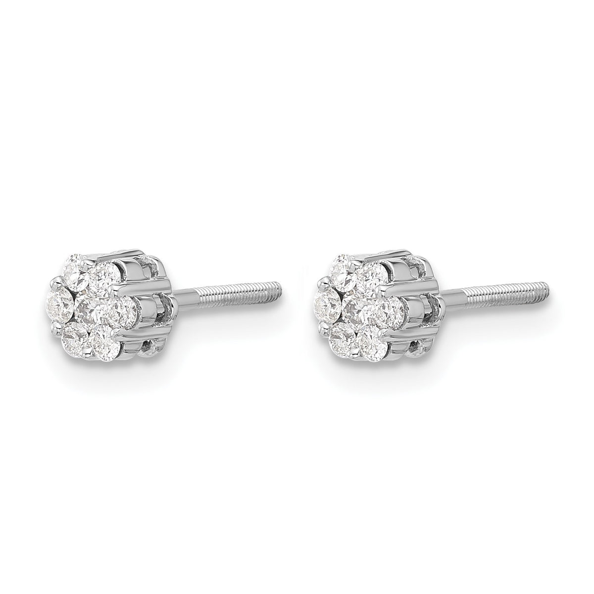 14k White Gold 1/4 carat Diamond Cluster Screwback Post Earrings