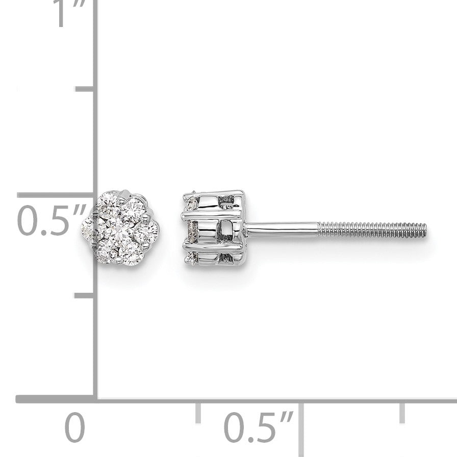 14k White Gold 1/4 carat Diamond Cluster Screwback Post Earrings