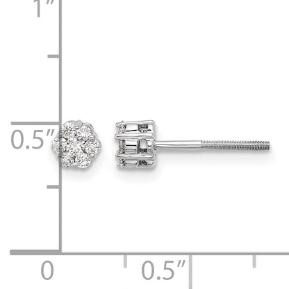 14k White Gold 1/4 carat Diamond Cluster Screwback Post Earrings