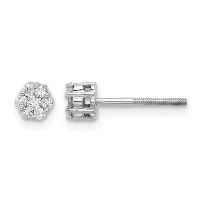 14k White Gold 1/4 carat Diamond Cluster Screwback Post Earrings