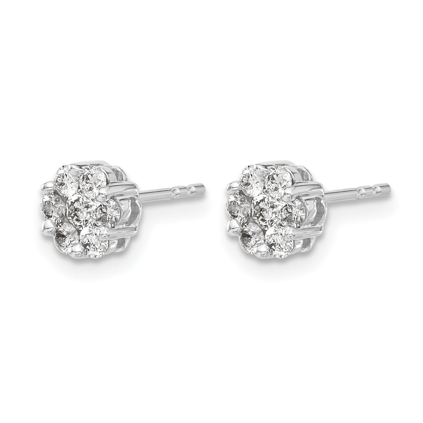 14k White Gold 1/2 carat Diamond Cluster Push Back Post Earrings