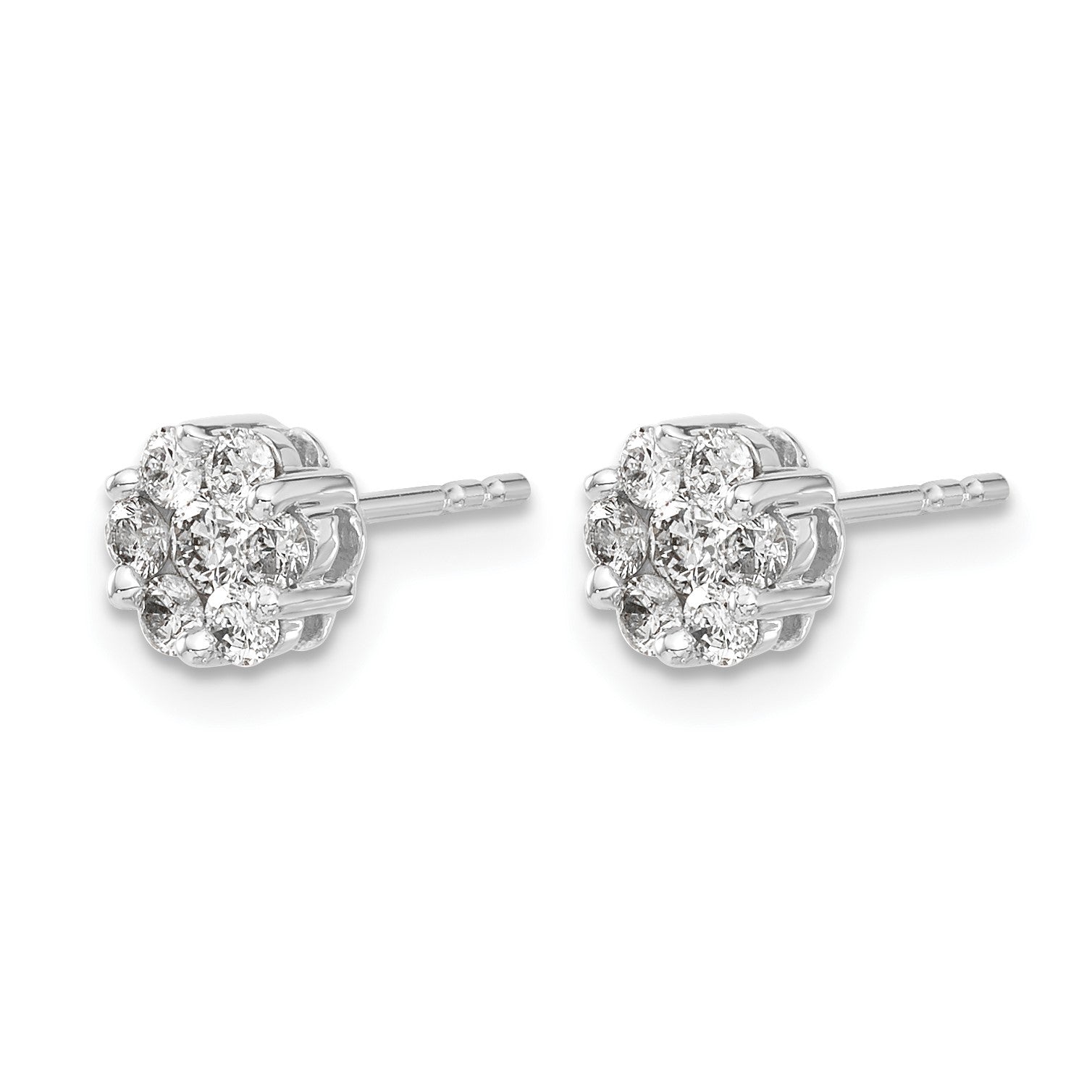 14k White Gold 1/2 carat Diamond Cluster Push Back Post Earrings