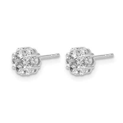 14k White Gold 1/2 carat Diamond Cluster Push Back Post Earrings