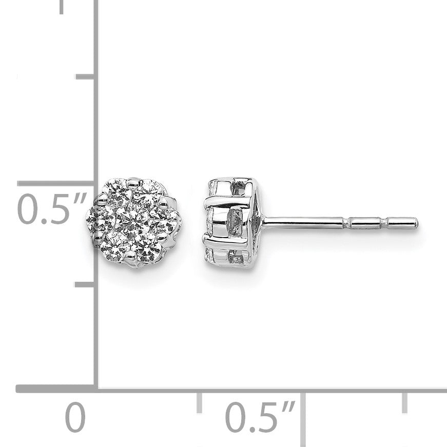 14k White Gold 1/2 carat Diamond Cluster Push Back Post Earrings