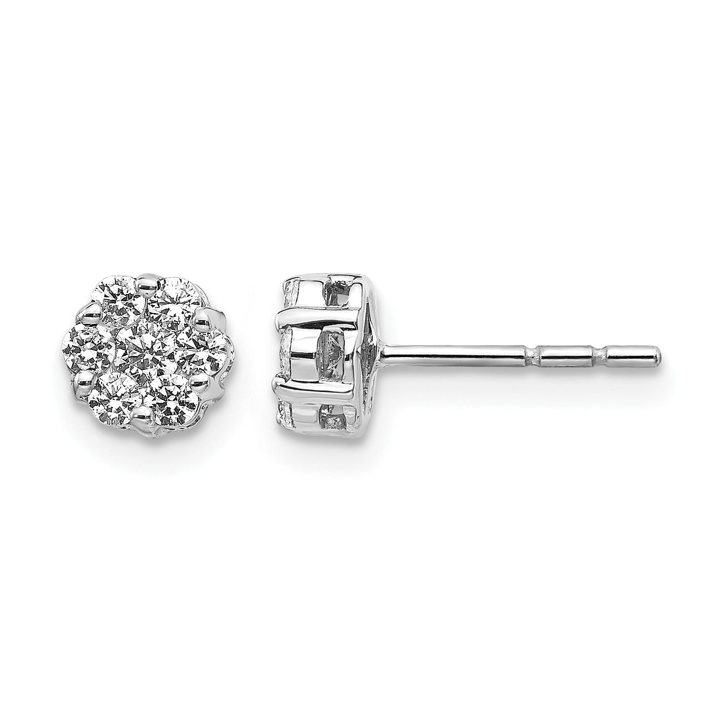 14k White Gold 1/2 carat Diamond Cluster Push Back Post Earrings