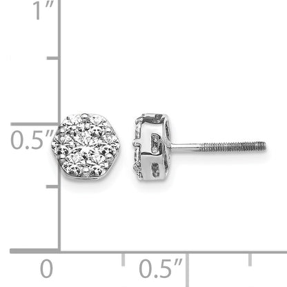 14k White Gold 7/8 carat Diamond Cluster Screwback Post Earrings