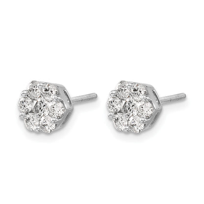 14k White Gold 1.1 carat Diamond Cluster Screwback Post Earrings