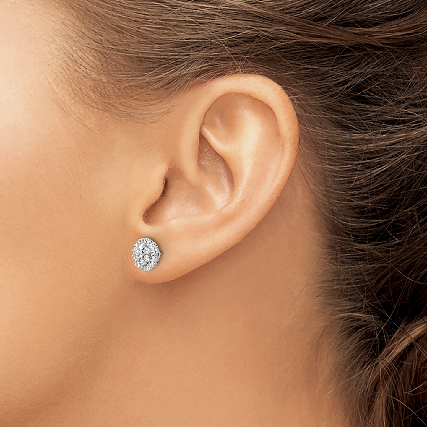 14k White Gold 1/2 carat Diamond Cluster Post Earrings
