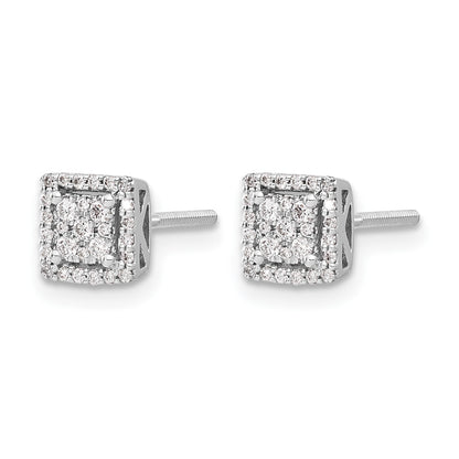 14k White Gold 1/4 carat Diamond Cluster Square Screwback Post Earrings