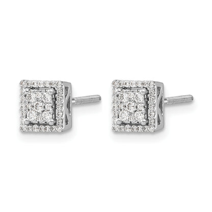 14k White Gold 1/3 carat Diamond Cluster Square Screwback Post Earrings