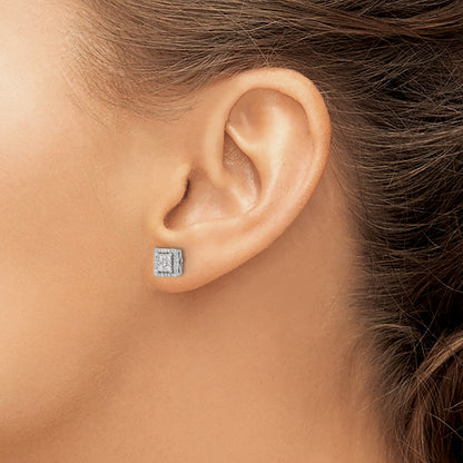 14k White Gold 1/3 carat Diamond Cluster Square Screwback Post Earrings