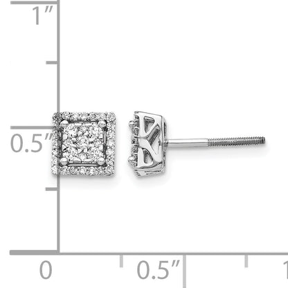 14k White Gold 1/3 carat Diamond Cluster Square Screwback Post Earrings