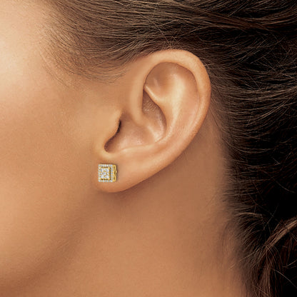 14k 1/3 carat Diamond Cluster Square Screwback Post Earrings