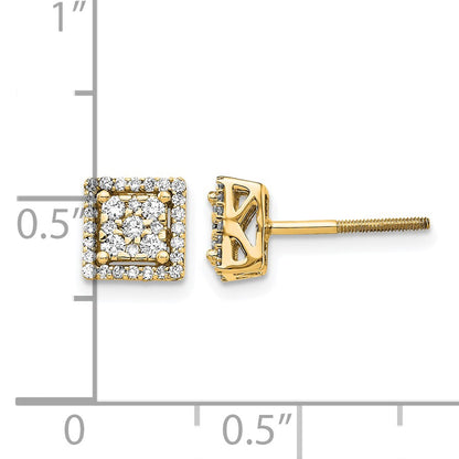 14k 1/3 carat Diamond Cluster Square Screwback Post Earrings