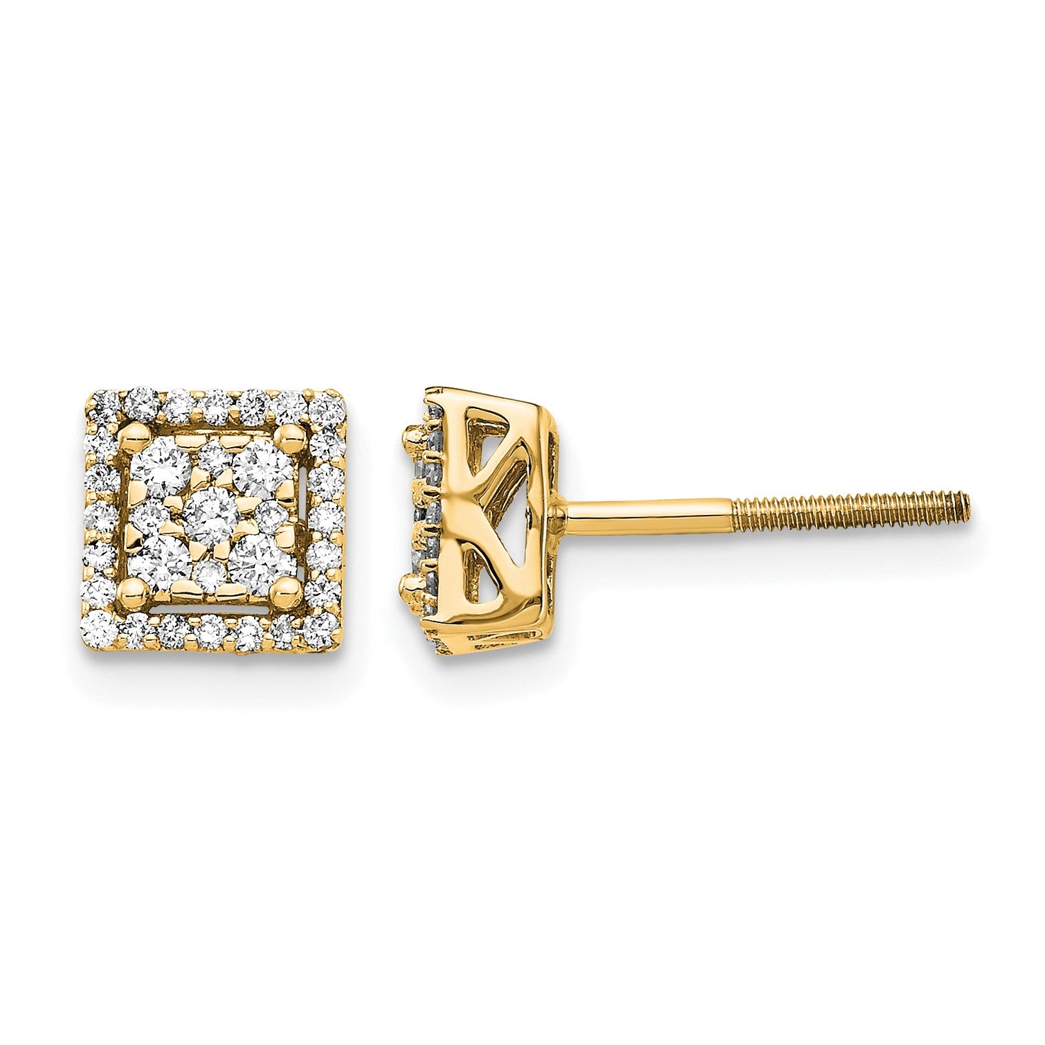 14k 1/3 carat Diamond Cluster Square Screwback Post Earrings