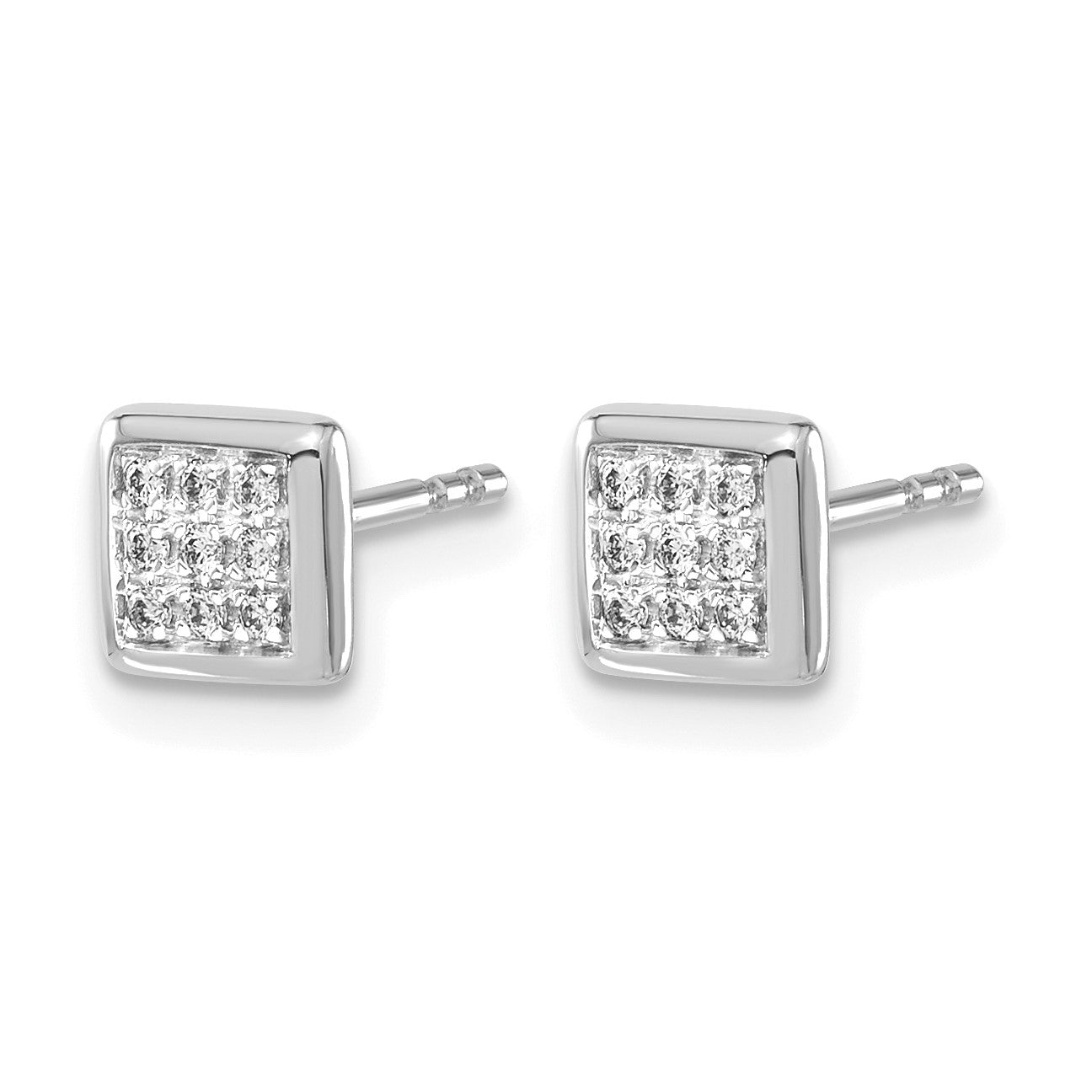 14k White Gold 1/10 carat Diamond Cluster Square Post Earrings