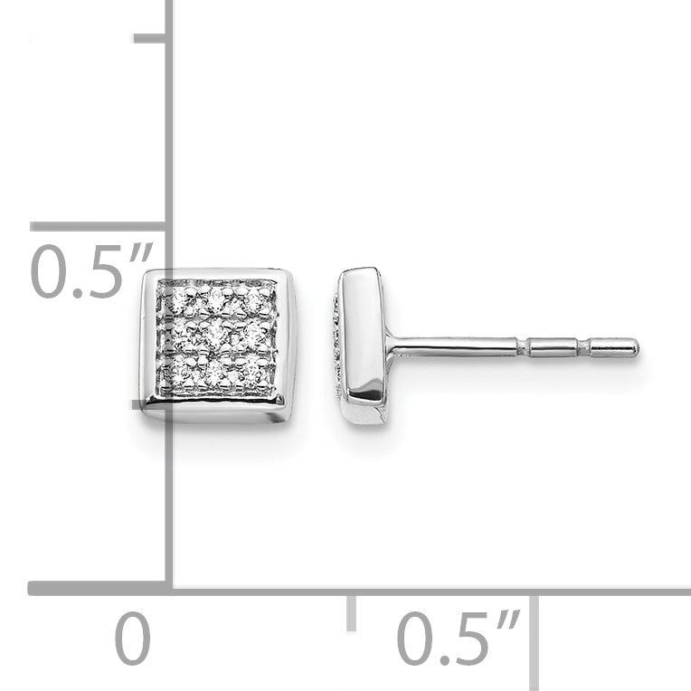 14k White Gold 1/10 carat Diamond Cluster Square Post Earrings