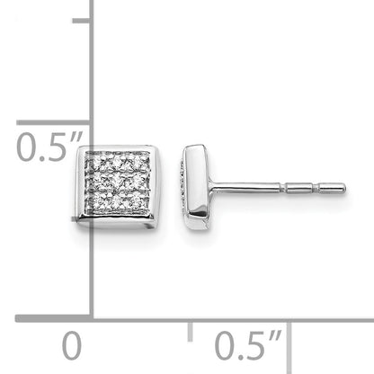 14k White Gold 1/10 carat Diamond Cluster Square Post Earrings
