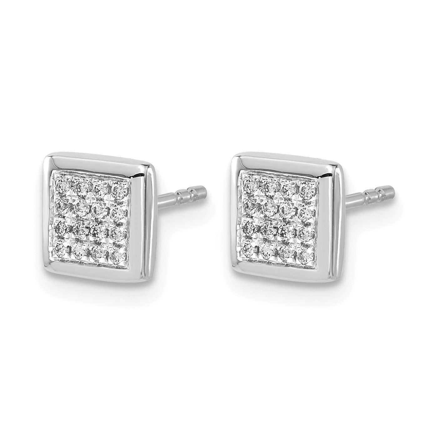 14k White Gold 1/8 carat Diamond Cluster Square Post Earrings