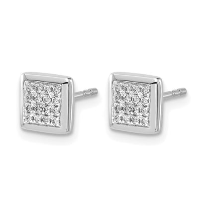14k White Gold 1/8 carat Diamond Cluster Square Post Earrings