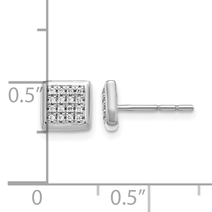 14k White Gold 1/8 carat Diamond Cluster Square Post Earrings