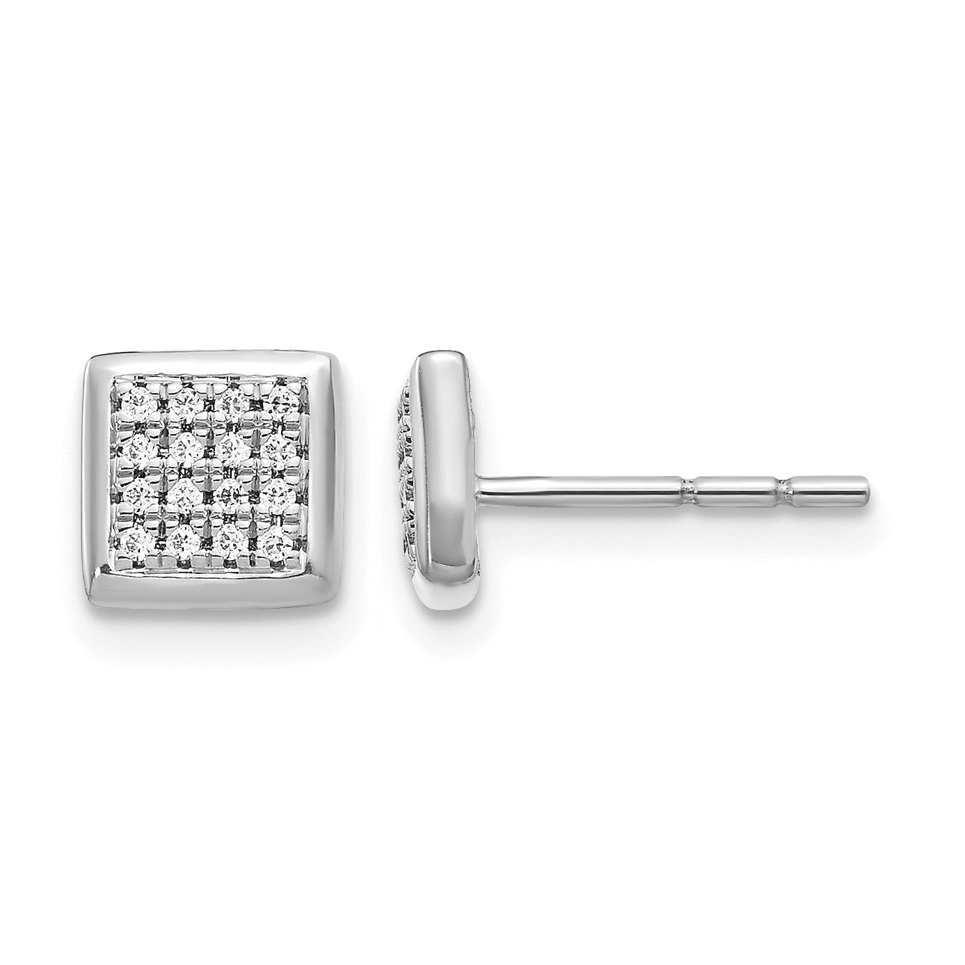 14k White Gold 1/8 carat Diamond Cluster Square Post Earrings