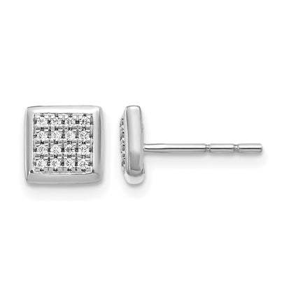14k White Gold 1/8 carat Diamond Cluster Square Post Earrings