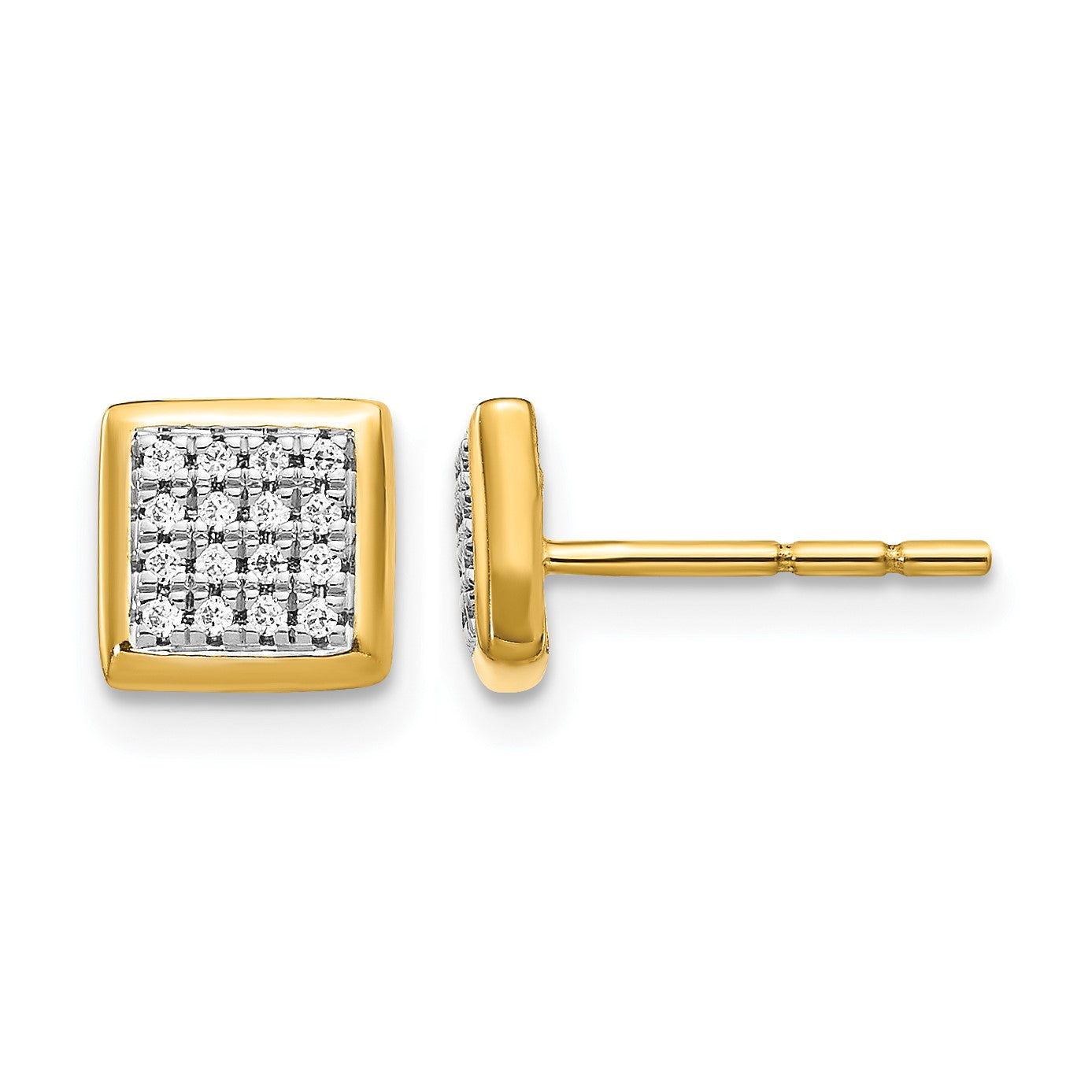 14k 1/8 carat Diamond Cluster Square Post Earrings