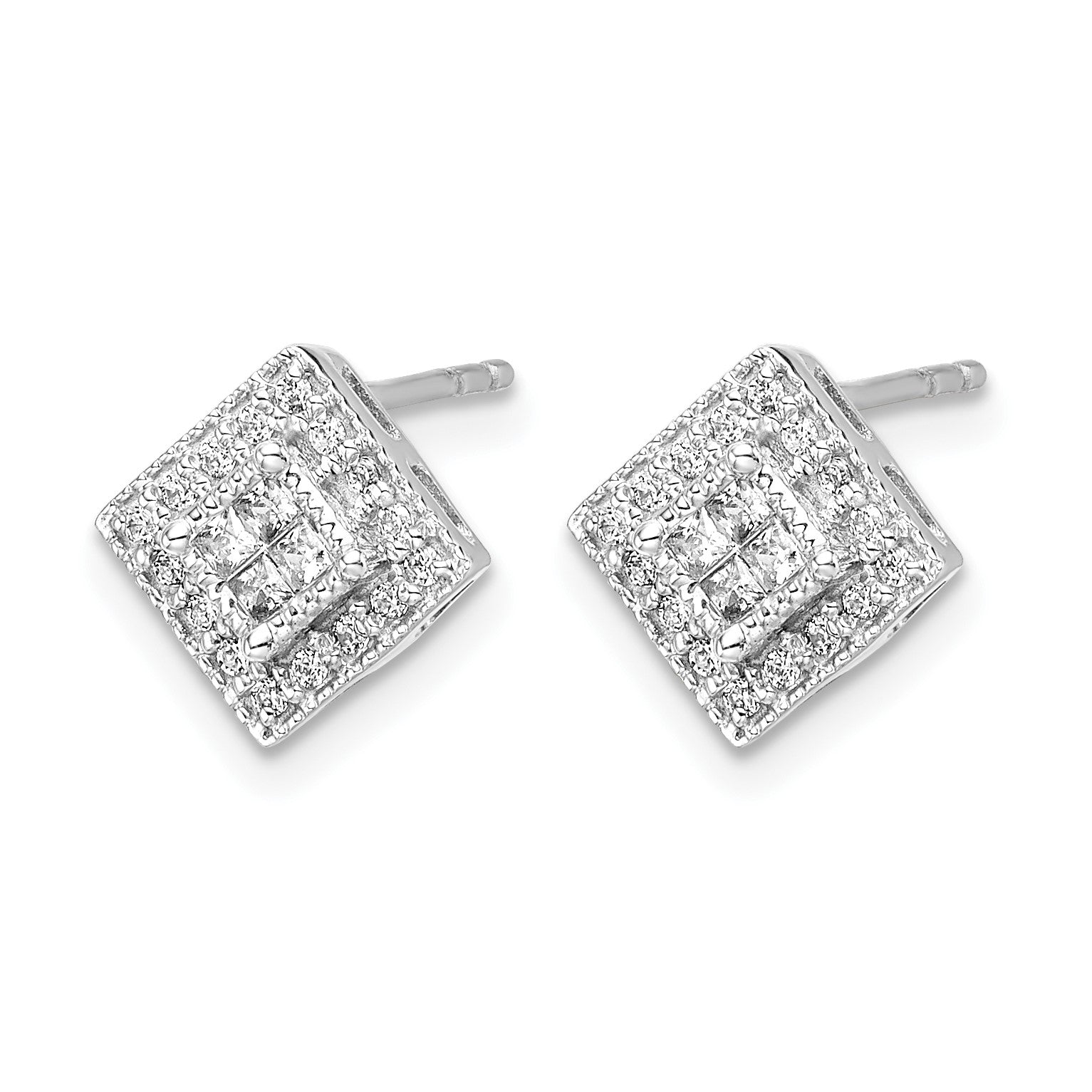 14k White Gold 1/4 carat Diamond Square Cluster Post Earrings
