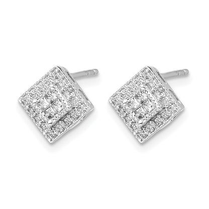 14k White Gold 1/4 carat Diamond Square Cluster Post Earrings