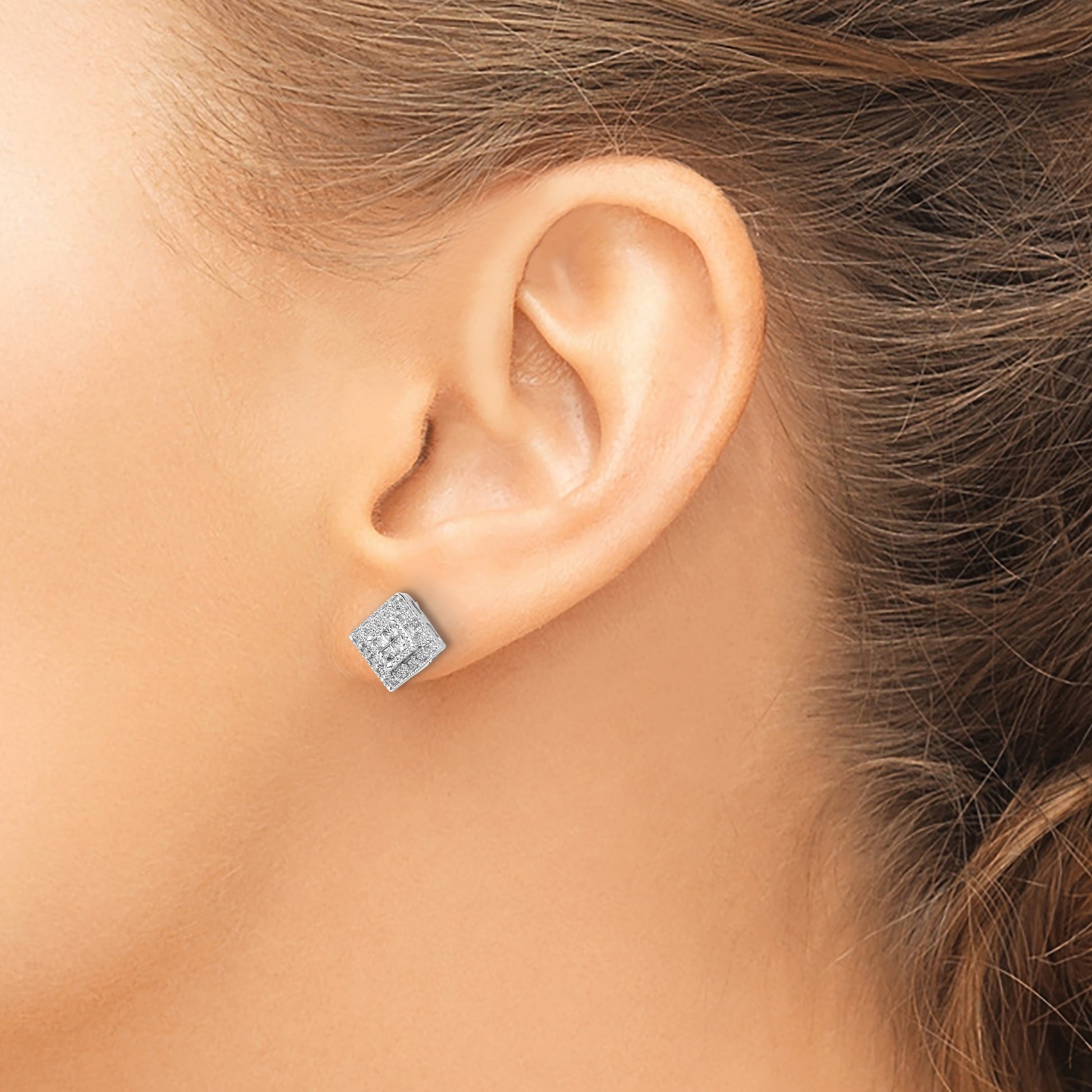 14k White Gold 1/4 carat Diamond Square Cluster Post Earrings