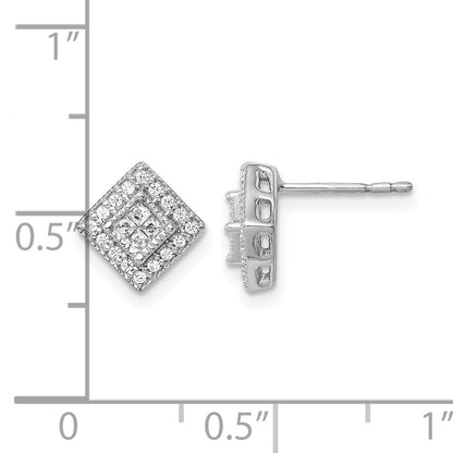 14k White Gold 1/4 carat Diamond Square Cluster Post Earrings