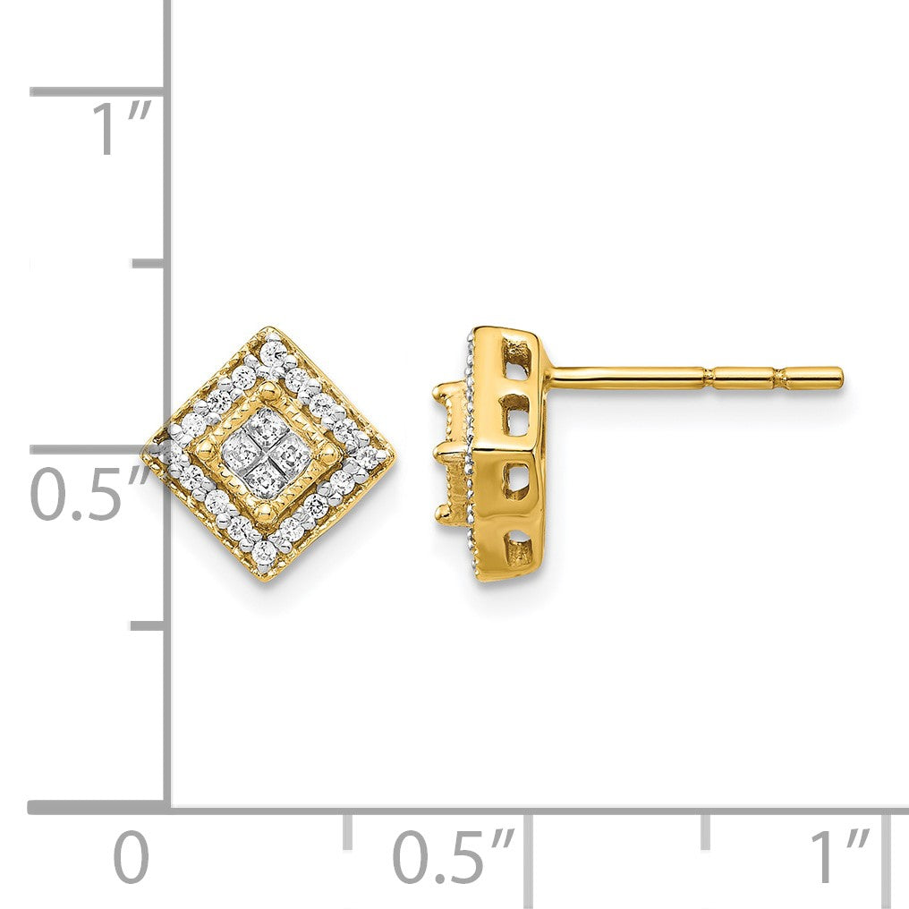 14k Polished 1/4 carat Diamond Square Cluster Post Earrings