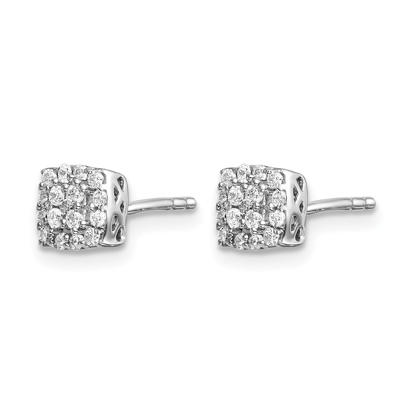 14k White Gold 1/4 carat Diamond Square Halo Post Earrings