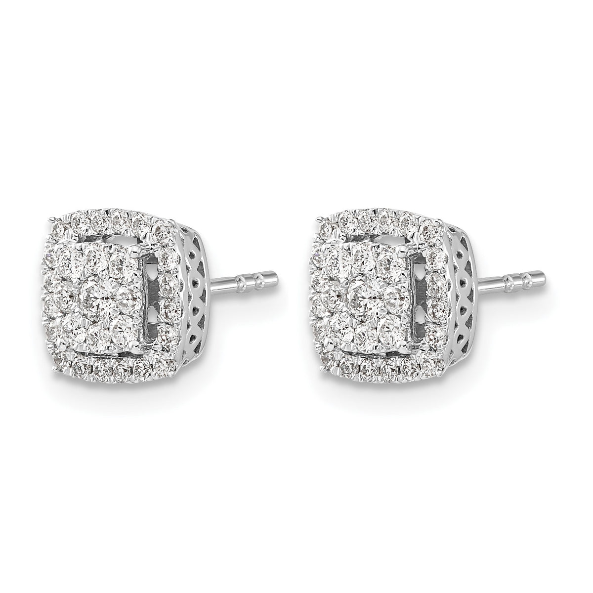 14k White Gold 1/2 carat Diamond Square Cluster Post Earrings