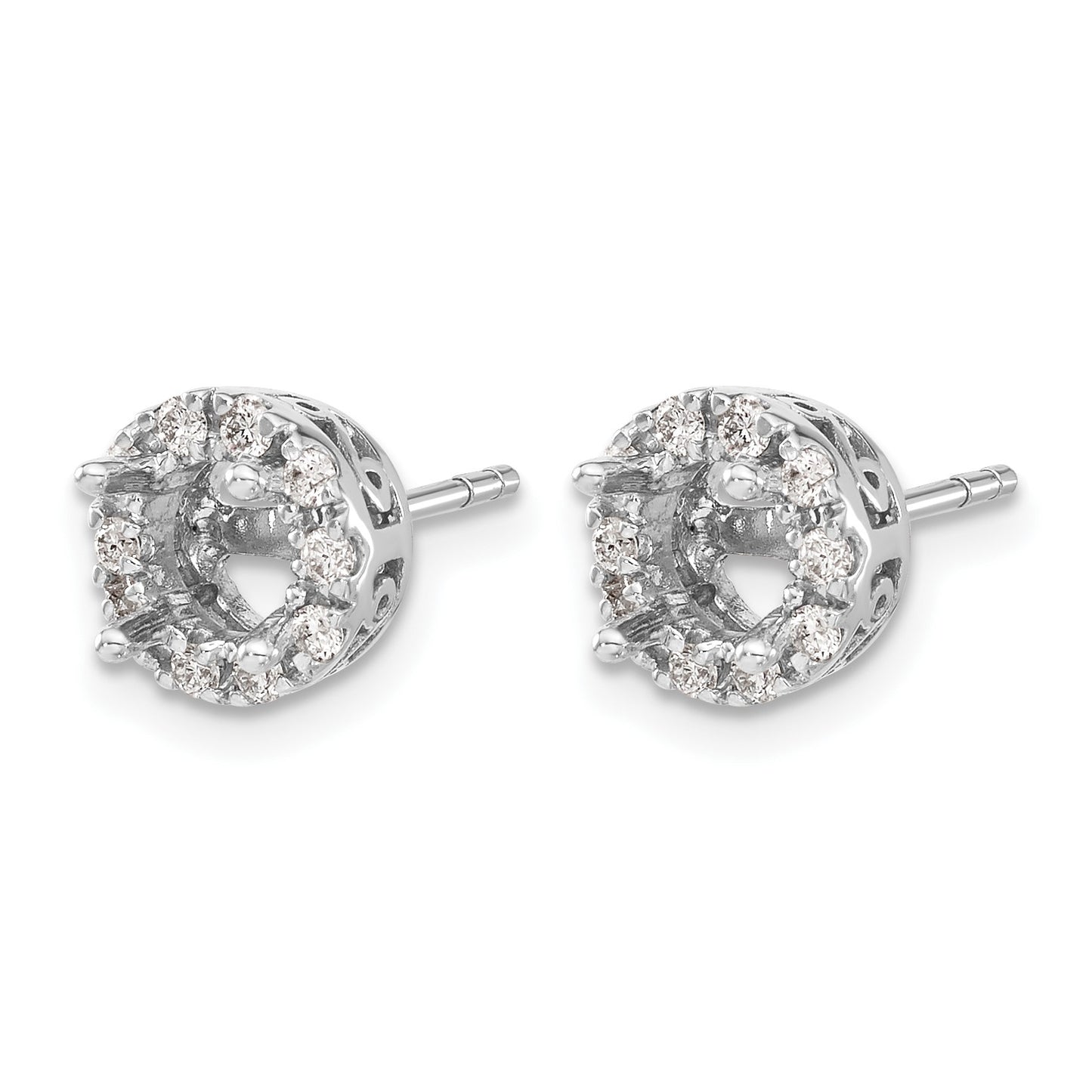 14k White Gold 1/2 carat Diamond (Holds 2-6.5mm Stones) Semi-mount Halo Stud Earrings