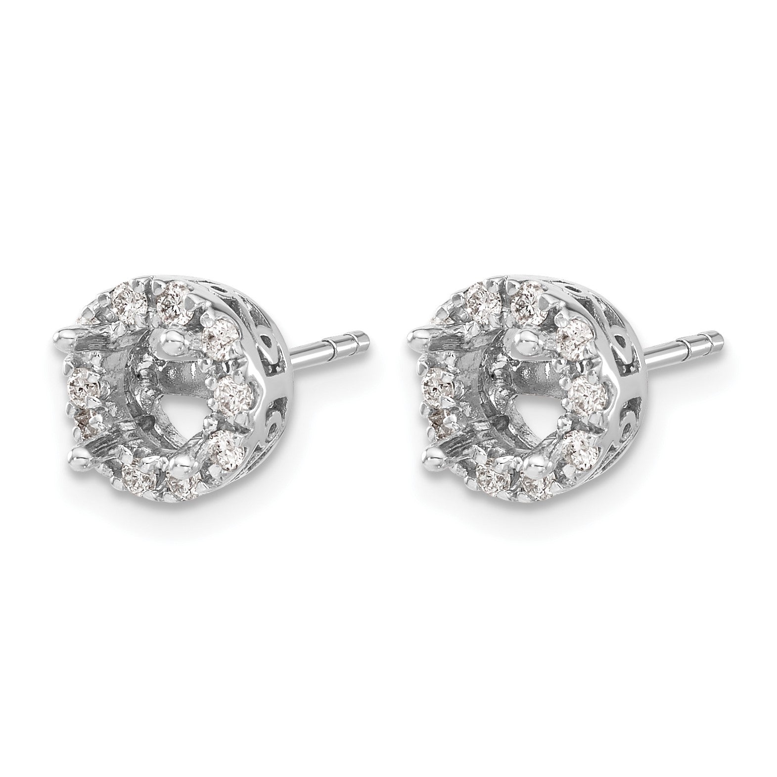 14k White Gold 1/2 carat Diamond (Holds 2-6.5mm Stones) Semi-mount Halo Stud Earrings