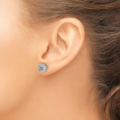 14k White Gold 1/2 carat Diamond (Holds 2-6.5mm Stones) Semi-mount Halo Stud Earrings