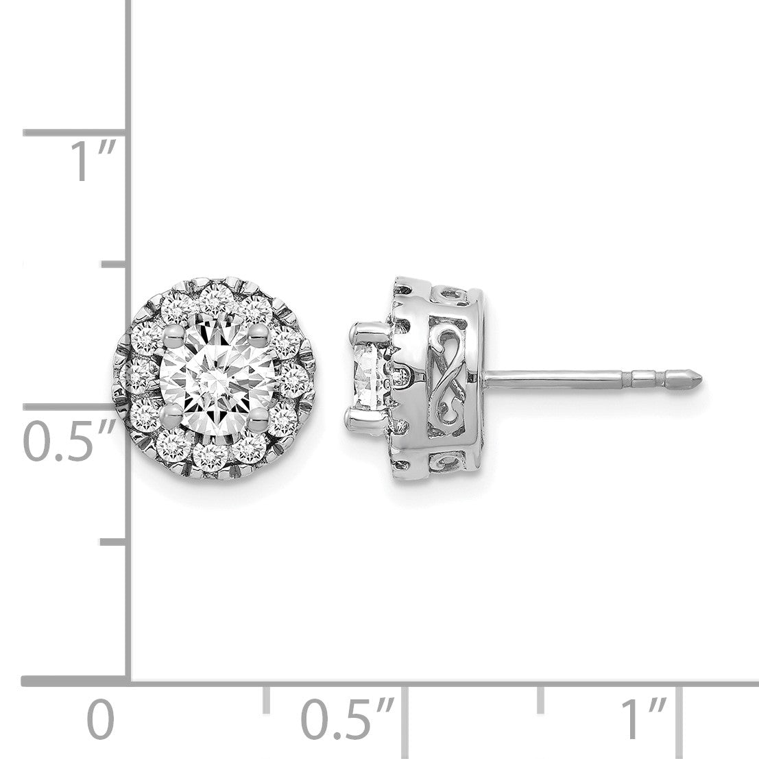 14k White Gold 1/2 carat Diamond (Holds 2-6.5mm Stones) Semi-mount Halo Stud Earrings