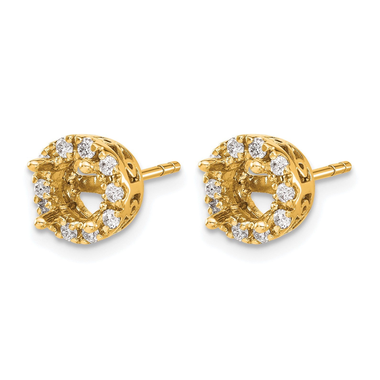 14k 1/2 carat Diamond (Holds 2-6.5mm Stones) Semi-mount Halo Stud Earrings