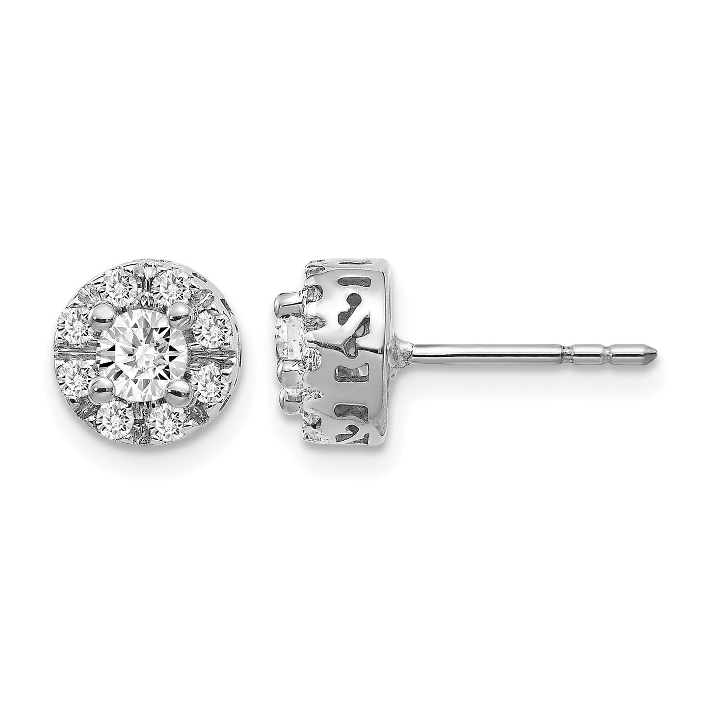 14k White Gold 1/4 carat Diamond (Holds 2-4.2mm Stones) Semi-mount Halo Stud Earrings