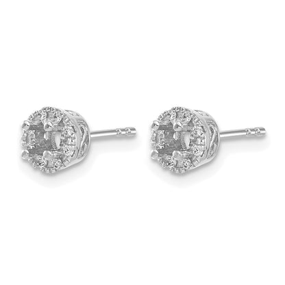 14k White Gold 1/10 carat Diamond (Holds 2-3.8mm Stones) Semi-mount Halo Stud Earrings